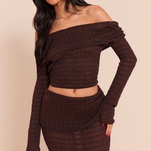 Tall Chocolate Bardot Textured Knit Top
