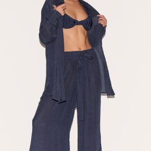 Navy Woven Palazzo Beach Trousers