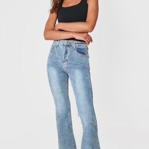 Vintage Wash Seam Back Split Hem Wide Leg Flares