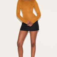 76daf664331b93678346c04cbe924a1d1a65d565_CNM3734_3_tan_sheer_soft_touch_crew_neck_long_sleeve_top