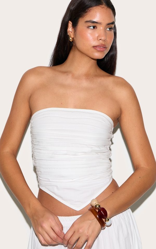 78329b95d07cfad8fc7f5997fd9833dc63bf59db_CNM5645_1_tall_white_cotton_poplin_ruched_front_crop_top