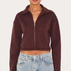 Chocolate Premium Boxy Sweat Zip Up Polo