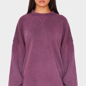 Burgundy Washed Slouchy Crew Neck Sweatshirt