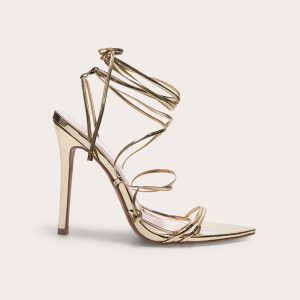 Gold Metallic Strappy Gladiator Point Toe Heels