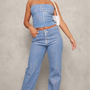 Petite Blue Iridescent Metallic Denim Jeans