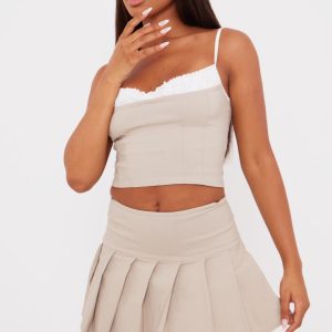 Stone Stretch Woven Contrast Bow Detail Top