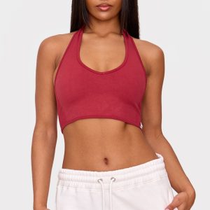Dark Red Seamless Halter Gym Top