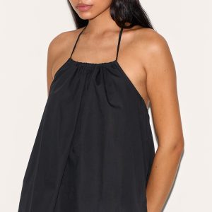 Tall Black Poplin Low Back Halterneck Top