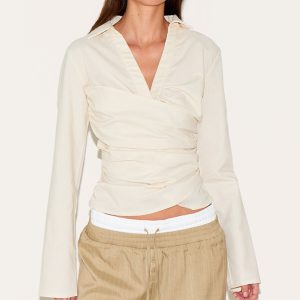 Butter Yellow Linen Blend Fitted Wrap Detail Shirt