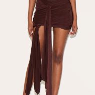 8575fe9b20576446f129e780b7fcc1a360b776b4_CNM7958_2_chocolate_double_layer_slinky_knot_detail_mini_skirt