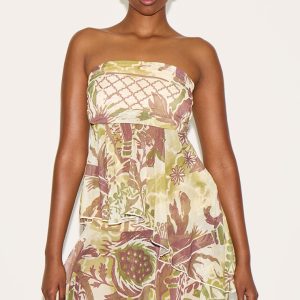 Brown Printed Drape Mini Skirt