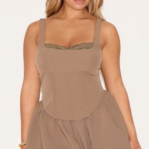 Shape Mocha Lace Trim Corset Top
