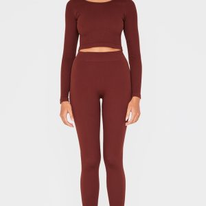 Chocolate Structured Contour Rib Leggings