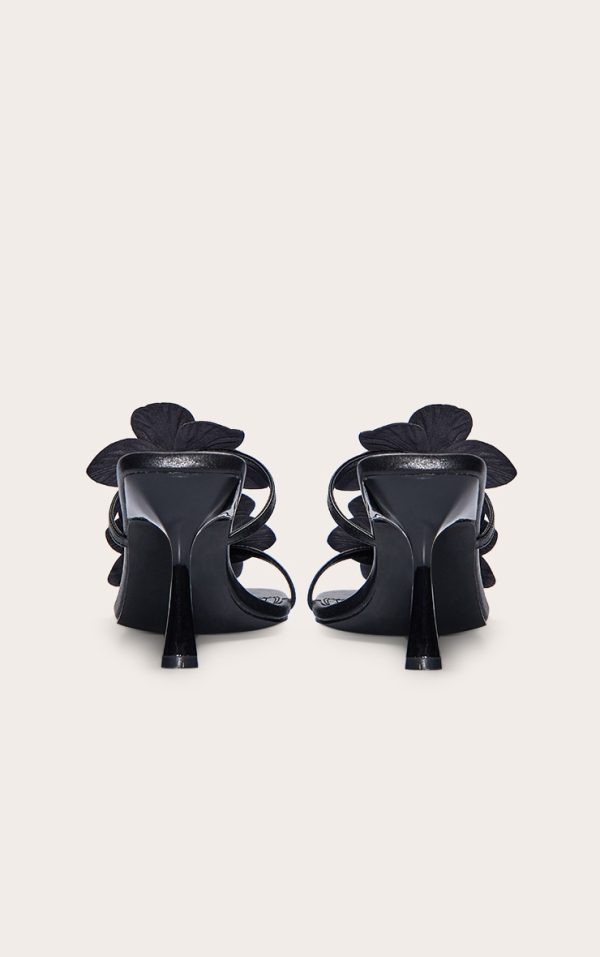 89fe325fc6c10126b001be6efac9c3b73b4e960d_CNL6787_3_black_pu_square_toe_multi_flower_detail_mid_stiletto_heeled_mules