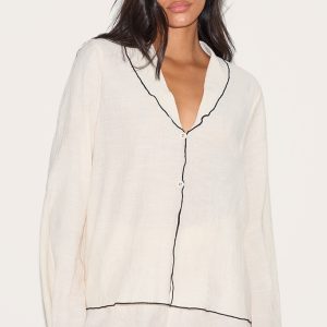Sand Linen Look Textured Contrast Trim Floaty Shorts