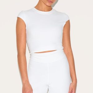 Petite White Contour Sculpt Short Sleeve Crop Top