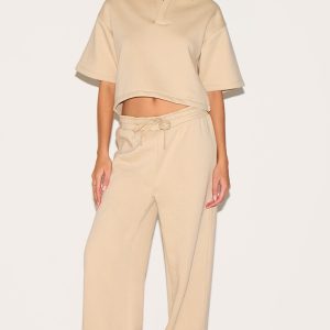 Stone Thick Waistband Wide Leg Joggers