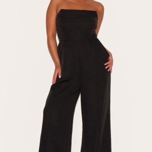 Plus Black Bandeau Cowl Neck Pocket Detail Jumpsuit