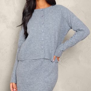 Tall Grey Melange Soft Knit Basic Button Up Cardigan