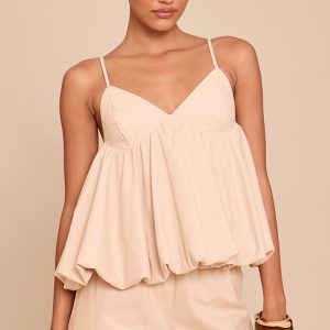Sand Strappy Puffball Cami Top