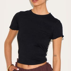 Tall Black Soft Cotton Crew Neck Short Sleeve Top