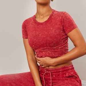 Red Washed Cotton Longline Fitted T-shirt
