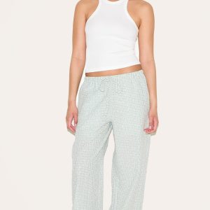 Sage Gingham Broderie Embroidered Straight Leg Trousers