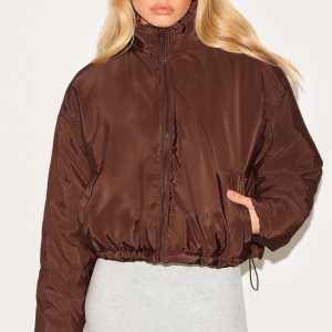 Mocha Cropped Puffer Jacket