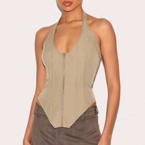 Sage Boned Dip Hem Corset