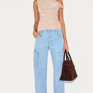 Light Blue Wash Slim Fit Cargo Pocket Boyfriend Jeans