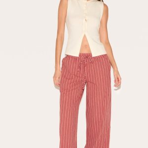 Burnt Orange Pinstripe Cotton High Waisted Wide Leg Trousers