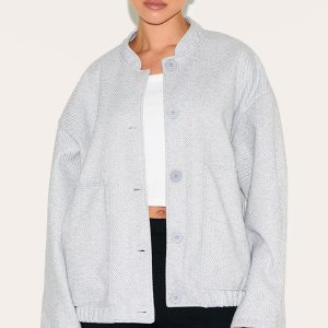 Grey Herringbone Oversized Bomber