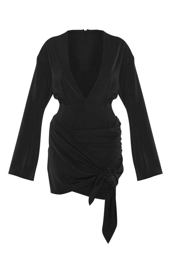 9b17d5b25284a1b8f774e4e8023619a62a15a22b_CNM1583_5_black_woven_plunge_wrap_shirt_dress