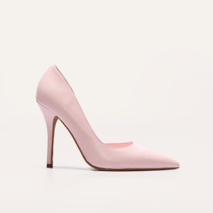 Baby Pink Pu Point Toe Curved Cut Out High Heel Courts