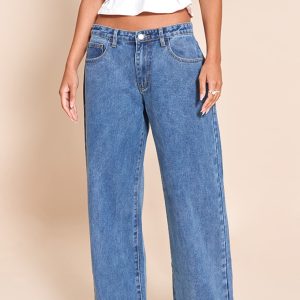 Mid Blue Low Rise Boyfriend Jeans