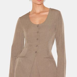 Taupe Tailored Button Down Scoop Neck Playsuit