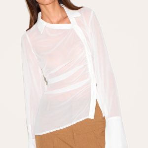 White Asymmetric Chiffon Shirt
