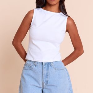 Petite Light Blue High Waisted Mom Shorts