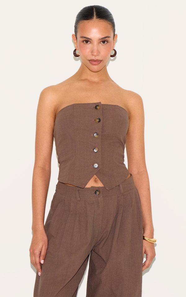 a91d83dd961a7ab1448316602f555f155c8967d3_CNM3508_1_petite_chocolate_woven_bandeau_button_up_top