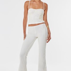 Cream Lace Mesh Panel Straight Leg Trousers