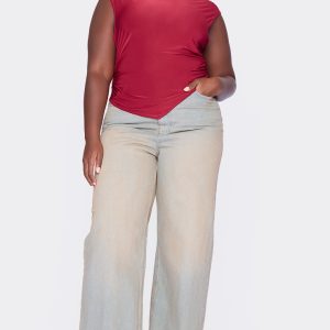 Plus Burgundy Slash Neckline Long Top
