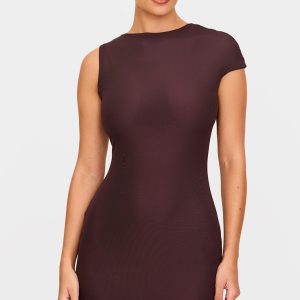 Chocolate Mesh Cap Sleeve Mini Dress