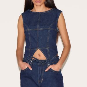 Petite Indigo Denim Seam Detail Long Top