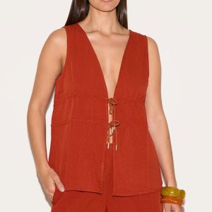 Rust Ruched Side Plunge Top