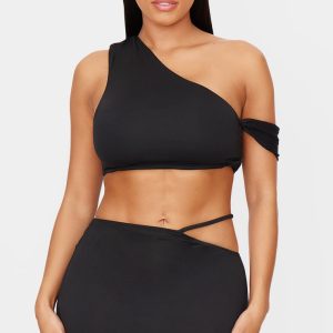 Shape Black One Shoulder Crop Top