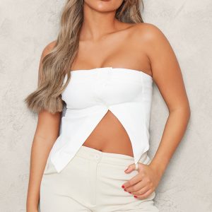 White Woven Tailored Asymmetric Hem Bandeau