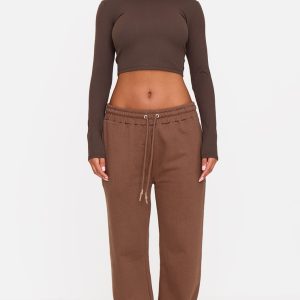 Chocolate Premium Fleeceback Wide Leg Joggers