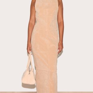 Stone Structured Faux Suede Maxi Skirt