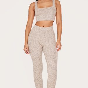 Petite Taupe Rib Knit Leggings