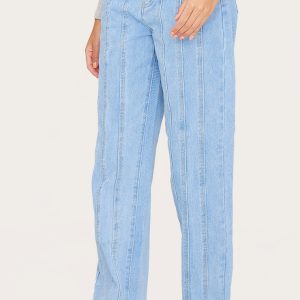 Light Blue Wash Seam Detail Straight Leg Jean